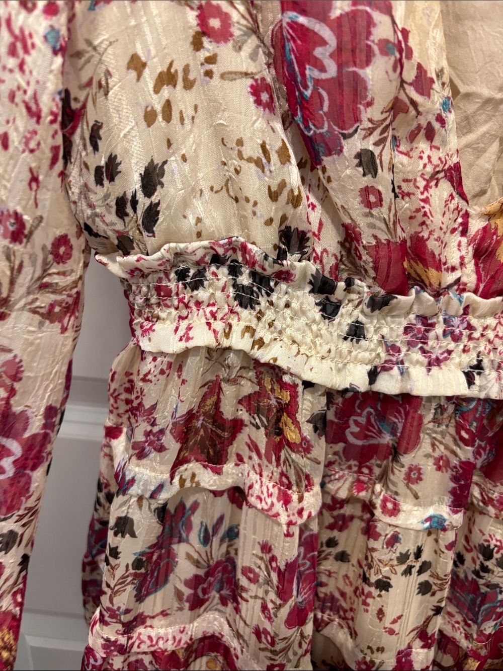 Free People Closer to the Heart Mini Dress Floral Tiered Ruffle Long Sleeve Boho - Picture 8 of 13